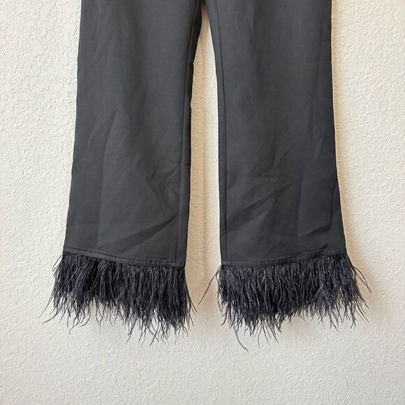 NWT STRUT & BOLT Los Angeles Black Wide-Leg Pants w Feather Trim - Picture 4 of 13